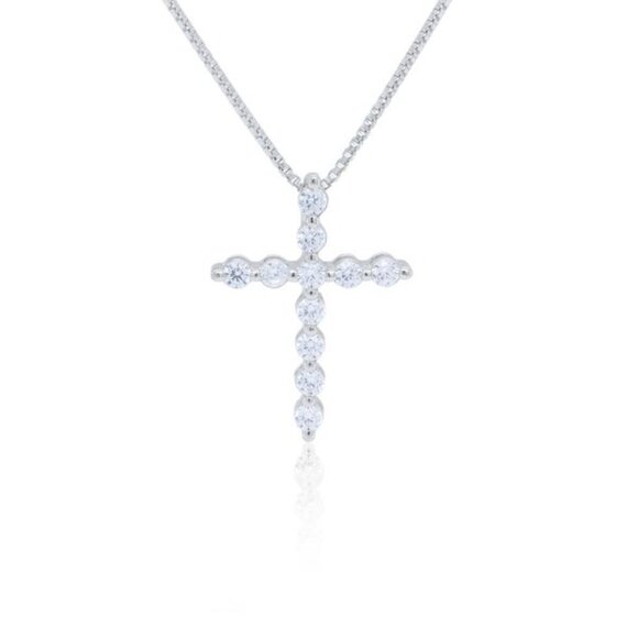 FlawlessDrips Other - Sterling Silver CZ Cross Necklace Pendant & Chain